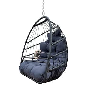 Metal Porch Swing Hammock Egg Basket Chairs with UV Resistant Black Cushion Without Stand