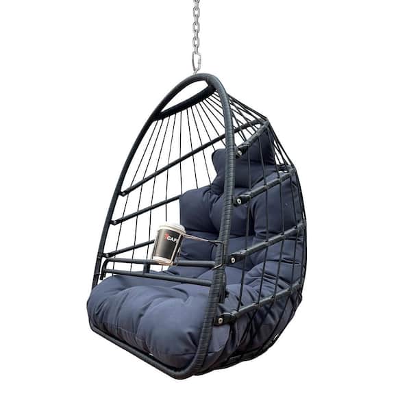 Sudzendf Metal Porch Swing Hammock Egg Basket Chairs with UV Resistant Black Cushion Without Stand