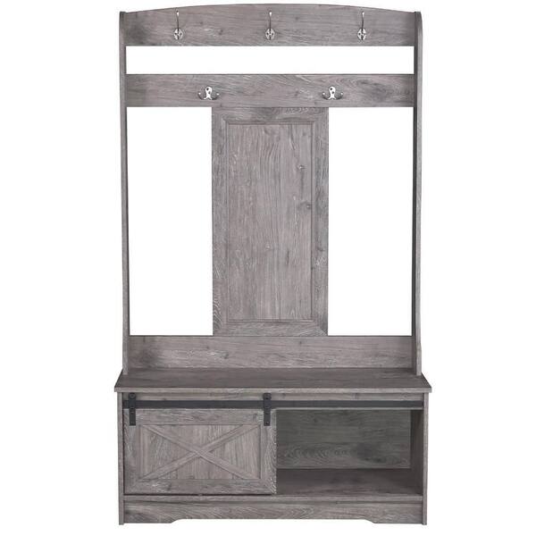 Unbranded - Hawksbury Gray Oak Hall Trees with Cabinets