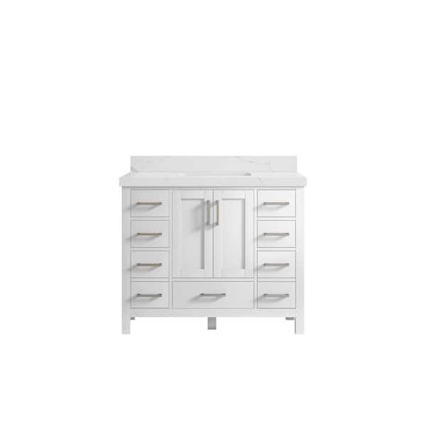 Willow Collections Malibu 42 in. W x 22 in. D x 36 in. H Bath Vanity in White with 2 in. Calacatta Quartz Top