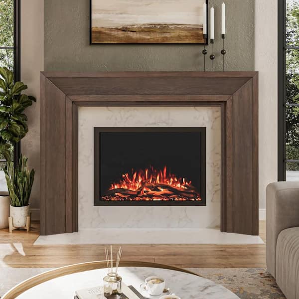 Everly 80 in. x 54 in. Overall Dims Full Surround Fireplace Wood Mantel 56 in. x 42 in. Interior Opening in Umber Stain