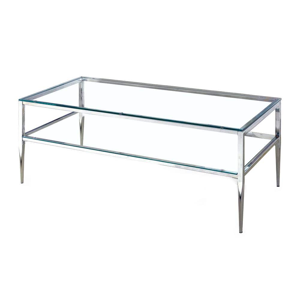 Harlyenne 48 in. Clear and Silver Rectangle Glass Coffee Table