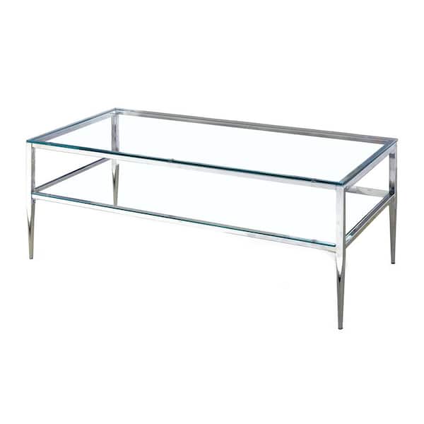 Furniture of America Harlyenne 48 in. Clear and Silver Rectangle Glass Coffee Table