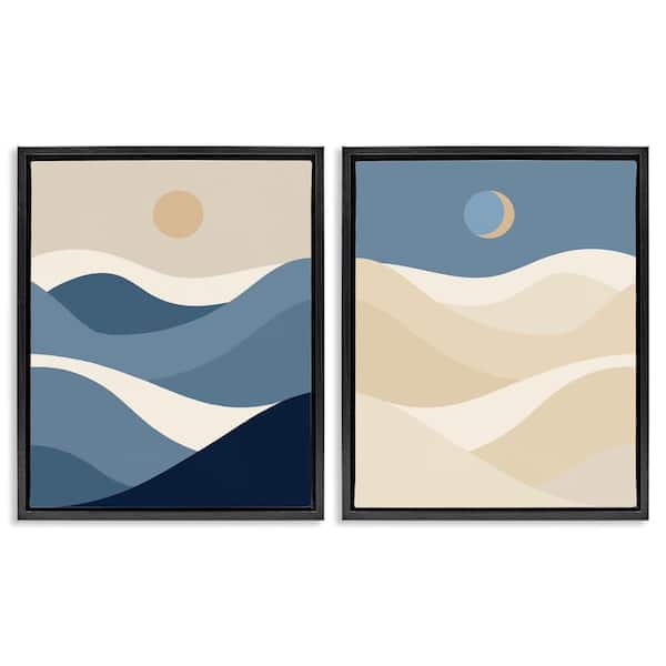 Stupell Industries Moon Over Soft Ripples by Daphne Polselli 2-Pieces Black Floater Frame Nature Graphic Art Print 21 in. x 17 in.