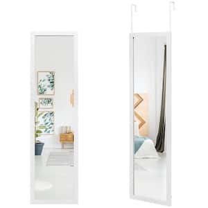 13 in. W x 47 in. H Wood White Framed Full Length Over The Door Mirror Hanging Hooks Wall Mount Dressing Mirror