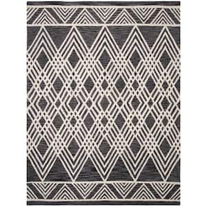 Micro-Loop Charcoal/Ivory 8 ft. x 10 ft. Striped Border Diamonds Area Rug