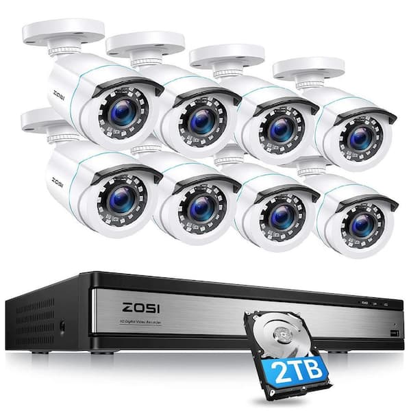 16-Channel 5Mp-Lite 2TB DVR Security Camera System with 8 1080p Wired Bullet Cameras