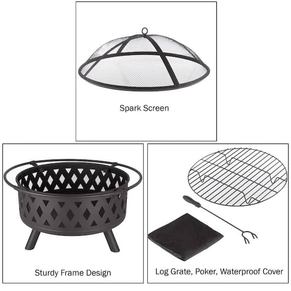32 in. Round Steel Crossweave Firepit with Cover