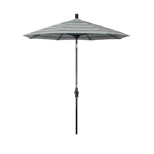 7.5 ft. Matted Black Aluminum Market Patio Umbrella Fiberglass Ribs and Collar Tilt in Gateway Mist Sunbrella