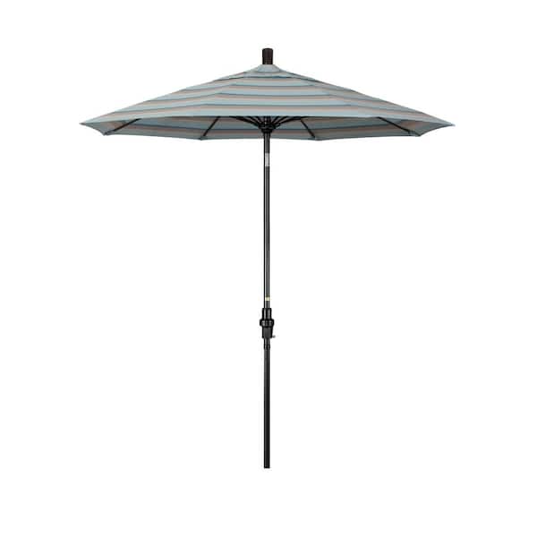 California Umbrella 7.5 ft. Matted Black Aluminum Market Patio Umbrella Fiberglass Ribs and Collar Tilt in Gateway Mist Sunbrella