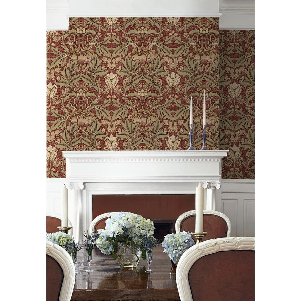 Red Clay and Lichen Floral Vinyl Peel and Stick Wallpaper