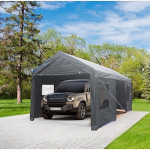 12 ft. W x 20 ft. D Heavy-Duty Metal Shed Carport Car Canopy Shelter Portable Garage Gray (240 sq. ft.)