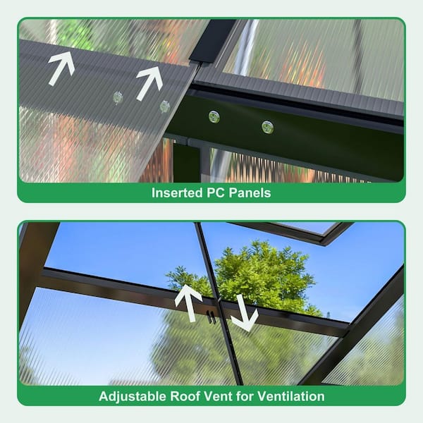 NETAJE 10 ft W x 16 ft D Black Polycarbonate Greenhouse with Quick