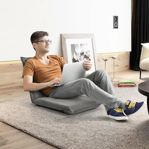 17.5 in, W Armless Fabric Straight Adjustable 6-Position Floor Chair Padded Folding Lazy Sofa Chair Gray