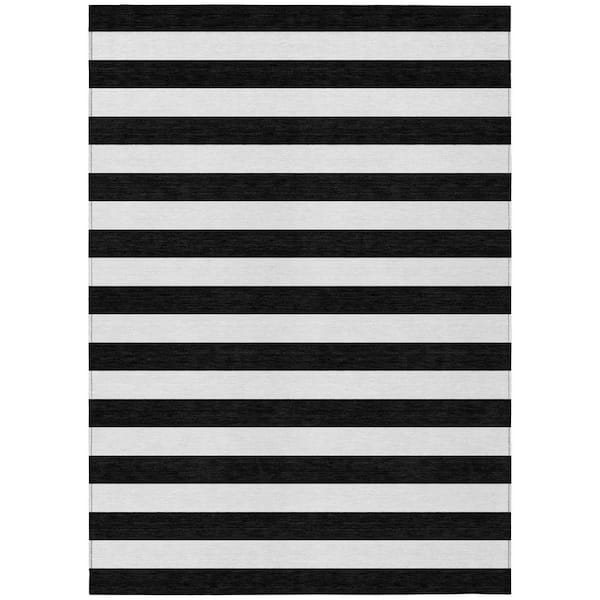 Black and White 10 ft. x 14 ft. Woven Striped Polyester Rectangle Indoor/Outdoor Area Rug