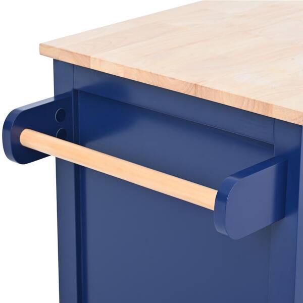 Polibi Blue Wood Countertop 53.15 in. Kitchen Island Cart, 8-Drawers, 1-Flatware Organizer and 5-Wheels, Blue1