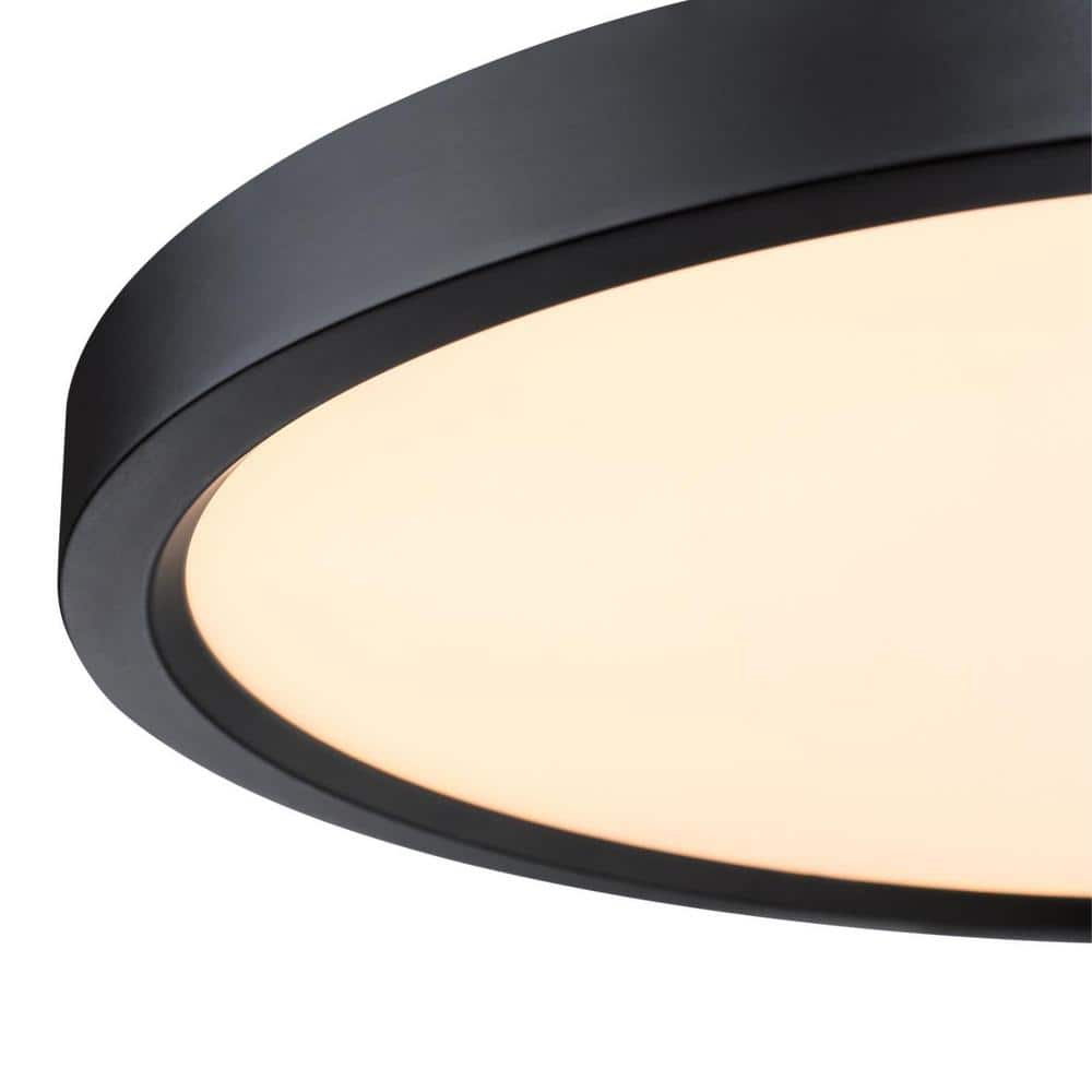 Black Round LED Flush Mount Ceiling Light with White Acrylic Shade