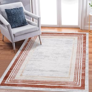 8 ft.W x 10 ft.L Brown/Ivory/Bordered Non-Shedding Stylish and Stain Resistant Area Rug for Indoor/Outdoor
