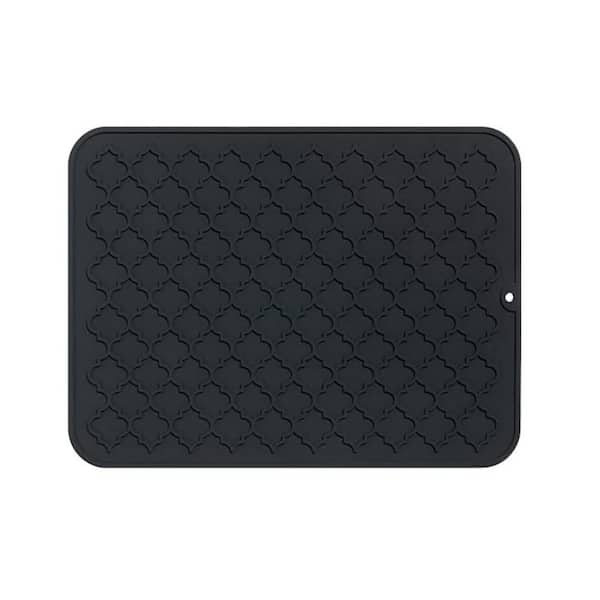 12 in. x 16 in. Silicone Dish Drying Mat Reversible Quick Dry Waterproof Heat Resistant Kitchen Counter Gadget Black