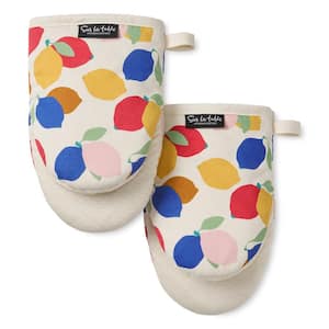 Lemon Zest Citrus Fruit Cotton Mini Oven Mitt Set Yellow/Blue/Ivory 5.5 in. x 8 in. (2-Pack)