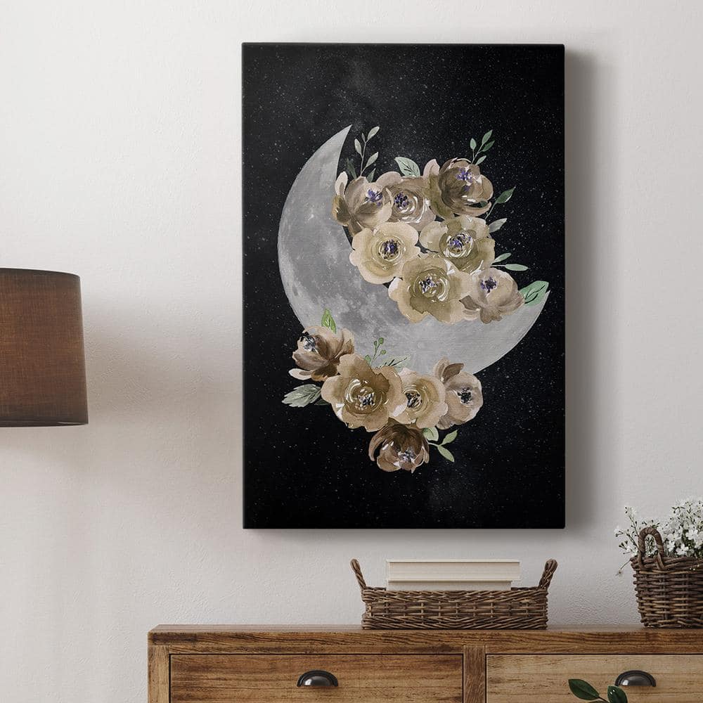 Bohemian Moon Beige and Black Floral Canvas Art