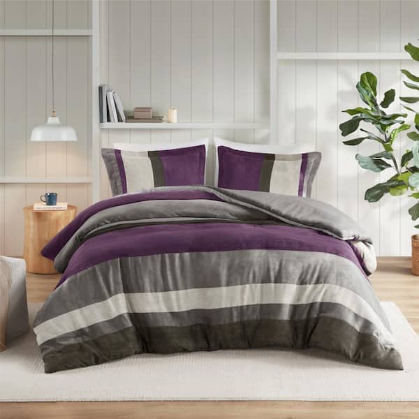 510 Design Boulder Stripe 3-Piece Purple Microfiber Full/Queen Comforter Set
