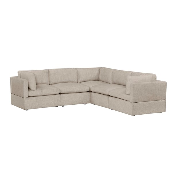 Thorton 105 in. Modular Track Arm Peformance Fabric 5 Piece Sectional Sofa in Wheat Beige