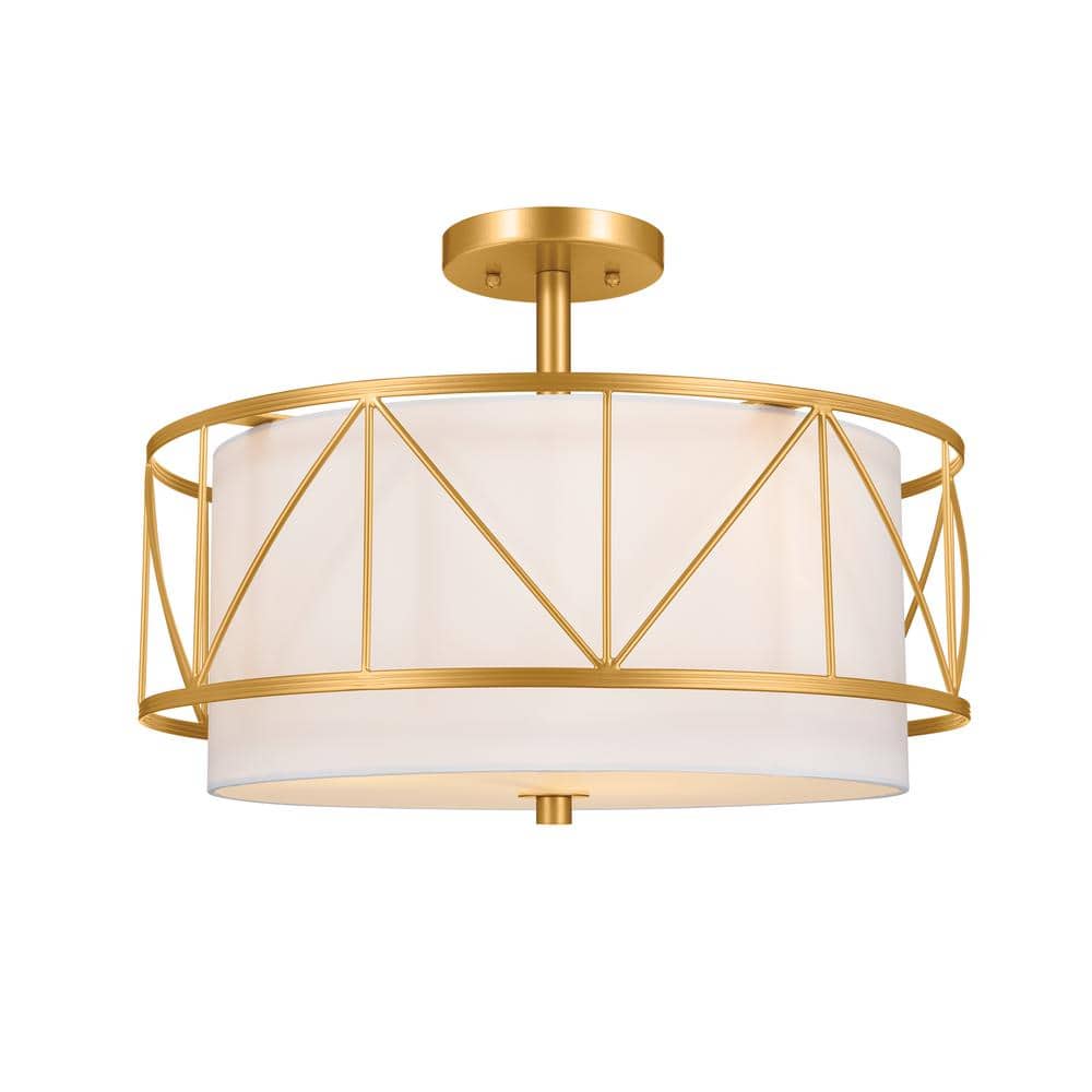 Classic Gold 3-Light Drum Pendant with White Fabric Shade