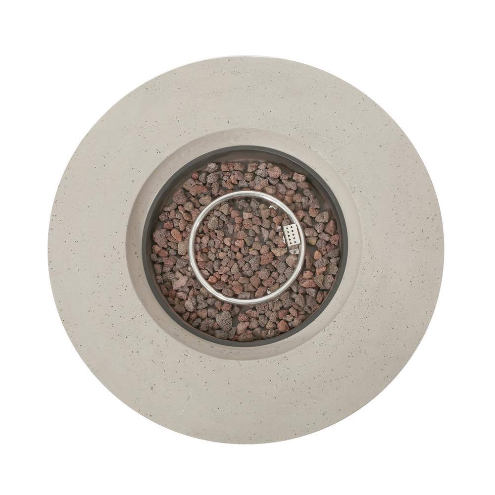Light Gray Round Concrete Gas Fire Pit Table with Tank Holder