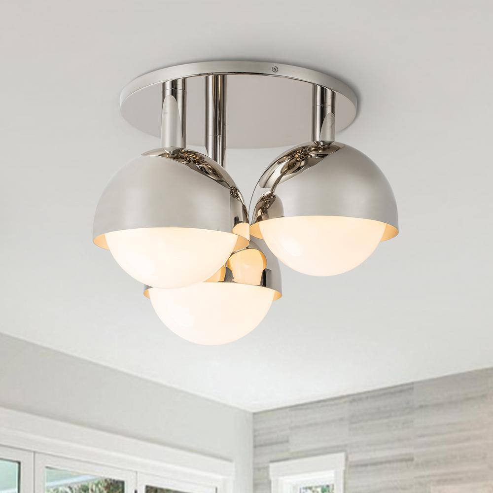 Nickel 3-Light Globe Semi Flush Mount Ceiling Fixture