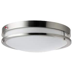 14 in. 1-Light Brushed Nickel Selectable LED Selectable CCT Round Dimmable Flush Mount with Emergency Backup Battery