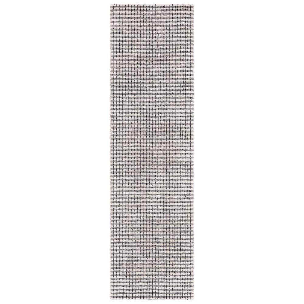 Handmade Abstract Grey/Ivory Wool Runner Rug 27" x 7"