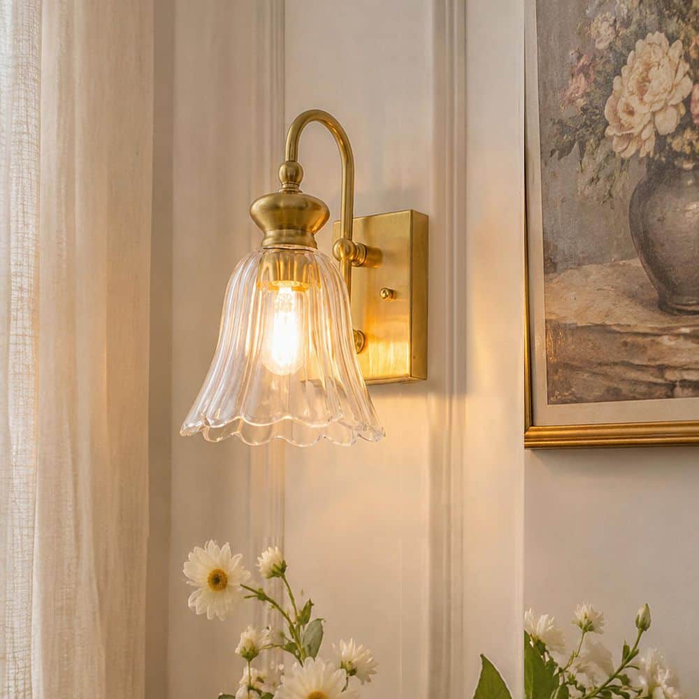 6.9 in. 1-Light Brass Wall Sconce with Clear Fluted Glass Shade price history on PriceWatchPro