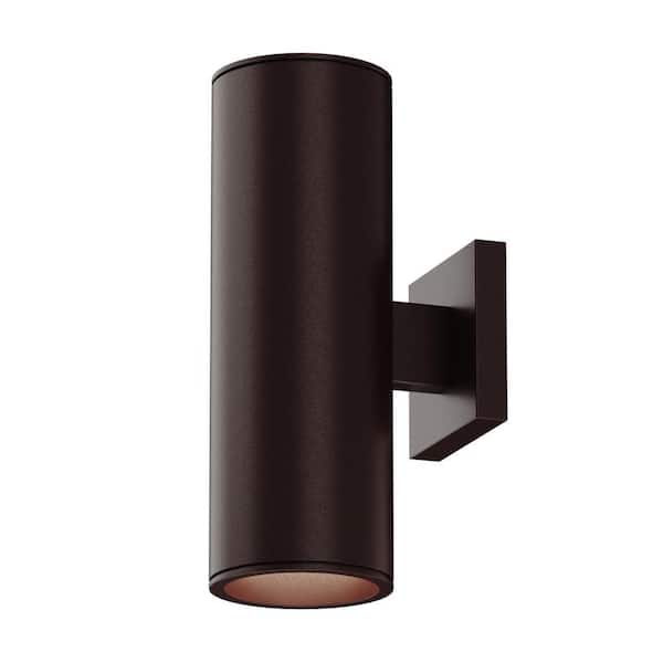 NORTH AVENUE Seville Aluminum 2-Light Bronze Contemporary Outdoor Cylinder Wall Light Sconce