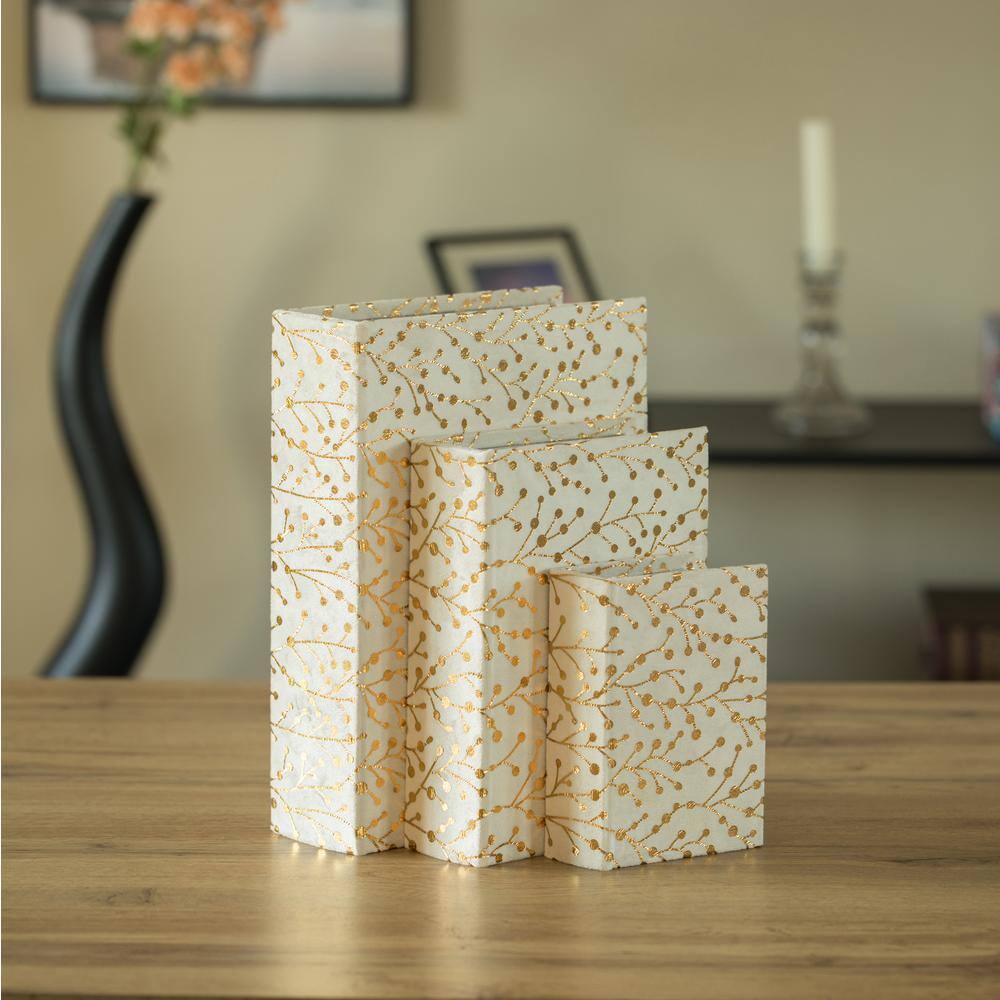 White and Gold Velvet Vintage Wooden Decorative Book Box Set
