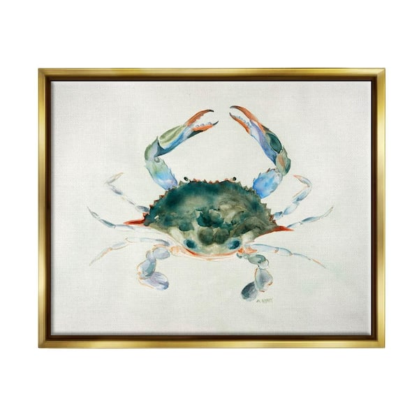 The Stupell Home Decor Collection Blue Sea Crab Over Beige Soft Watercolors by Melissa Hyatt LLC Floater Frame Nature Wall Art Print 25 in. x 31 in.