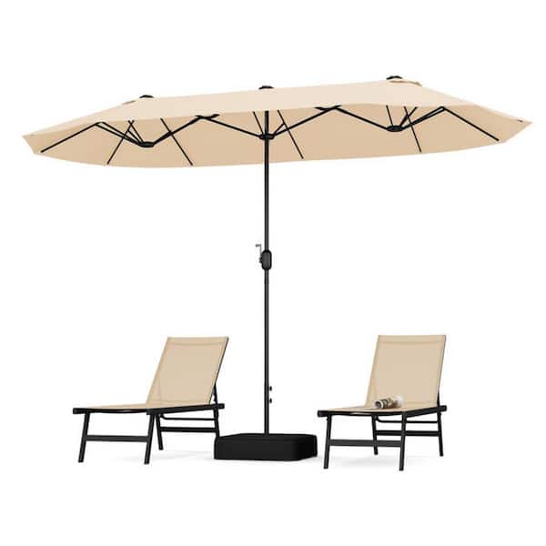 ATENGNES 13 ft. Large Metal Pole Patio Umbrella Double-Sided Twin Outdoor Fillable Base Market Umbrella with Crank Handle Beige