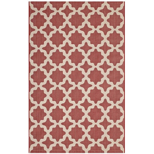 MODWAY Cerelia in Red and Beige 5 ft. x 8 ft. Moroccan Trellis Indoor and Outdoor Area Rug