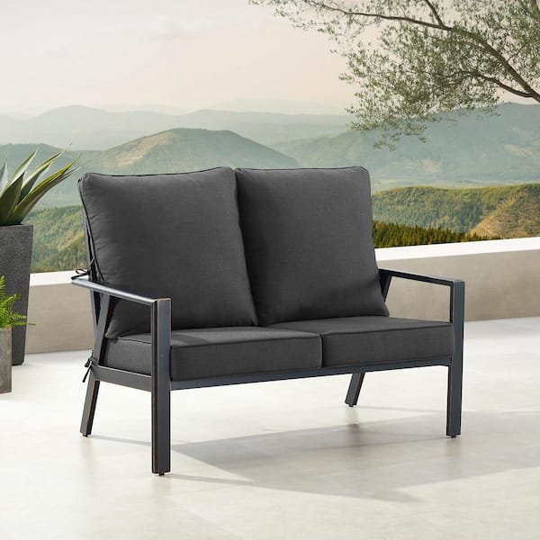 Oakland Living Black 1-Piece Aluminum Outdoor Loveseat with Black Cushion
