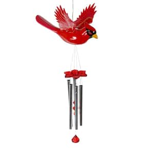 Solar Red Cardinal Fluttering Wings Metal Wind Chimes