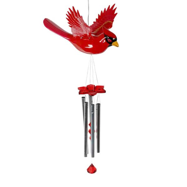 Exhart Solar Red Cardinal Fluttering Wings Metal Wind Chimes