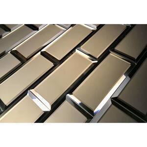 Hollywood Regency Frosted Gold Beveled Subway 3 in. x 6 in. Glass Mirror Decorative Tile (8 pieces/1 sq. ft.)