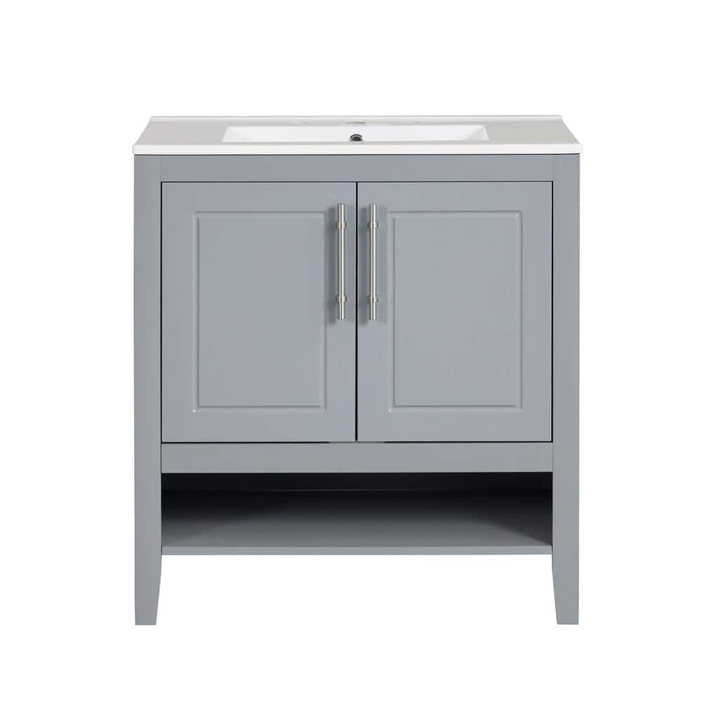 30 in. W x 18.3 in. D x 33 in. H Freestanding Bath Vanity in Grey with Whit