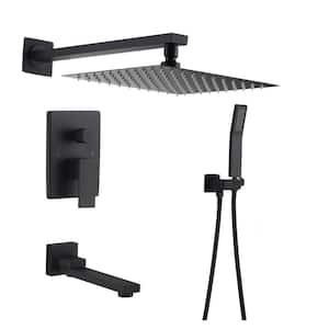1-Spray Square Hand Shower and Showerhead from Wall Combo Kit with Slide Bar in Black (Valve Included)