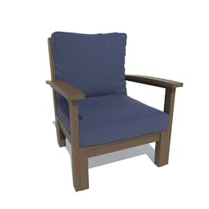 Bespoke Weathered Acorn Recycled Plastic Outdoor Deep Seating Lounge Chair with Navy Blue Cushion