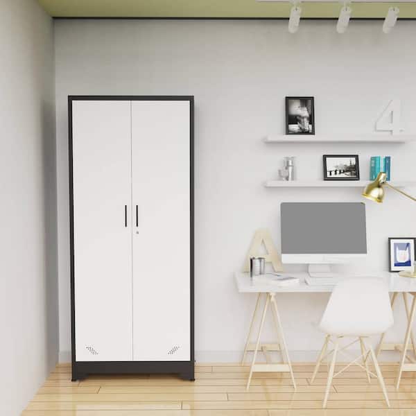 Unbranded 73 in. White Metal Garage Storage Cabinet with 2-Doors and Adjustable Shelve, Steel Lockable File Cabinet for Office