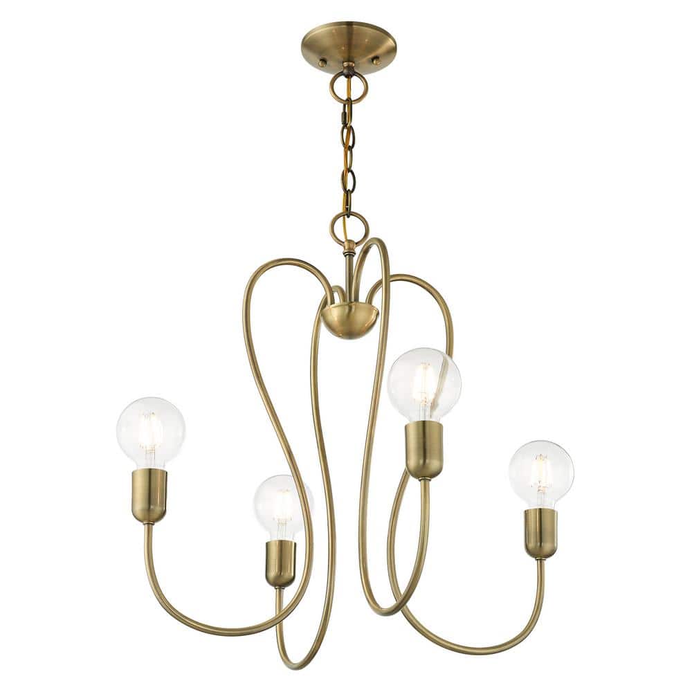 Antique Brass 4-Light Mini Chandelier with Crystal Accents