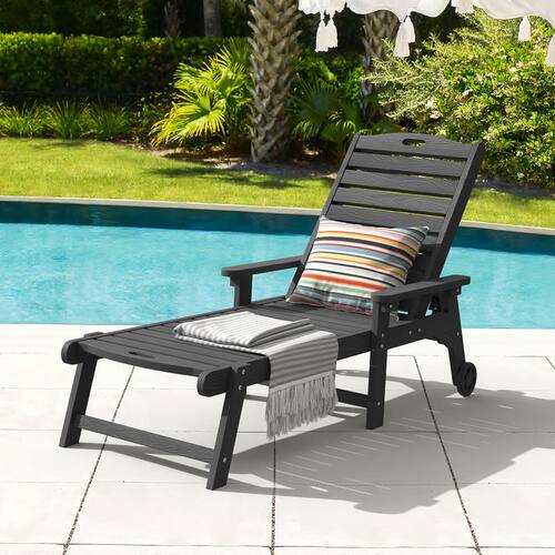 Oversized Plastic Outdoor Chaise Lounge Chair with Wheels and