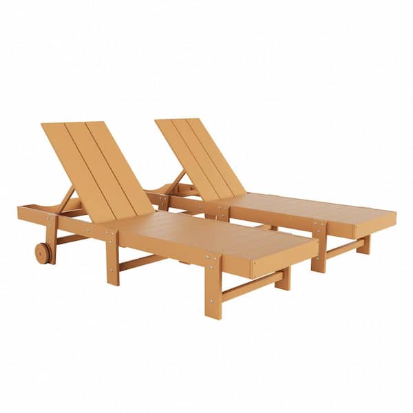 WESTIN OUTDOOR Shoreside 2-Piece Modern HDPE Fade Resistant Portable Reclining Chaise Lounge Chairs With Wheels in Teak