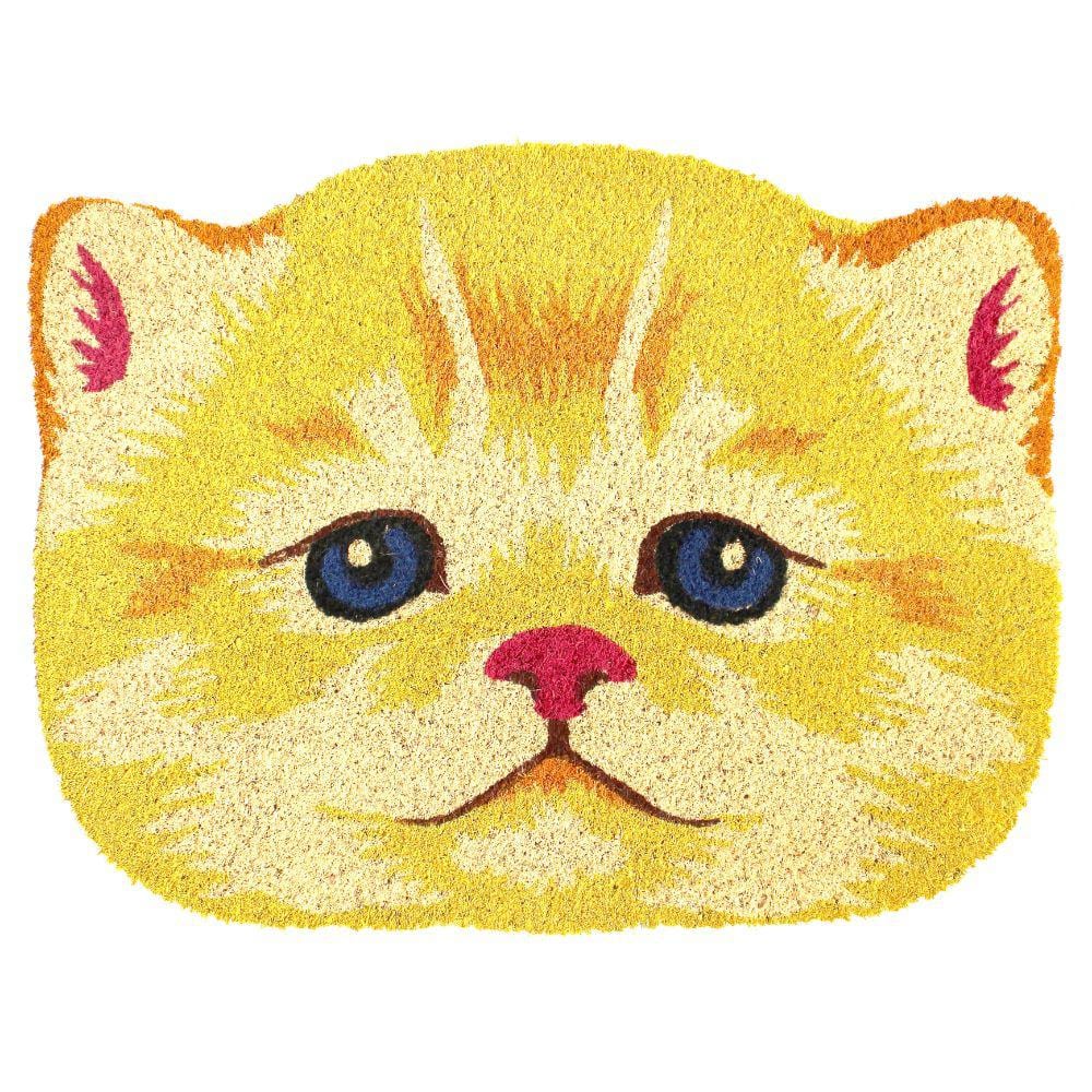 Cat Face Yellow Multi 18 in. x 24 in. Coir Non-Slip Indoor Outdoor Door Mat